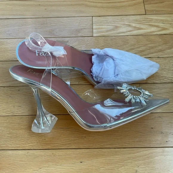 Women's Slip on Transparent Slingback Pointed Toe Crystal Rhinestones Clear *NEW - Picture 4 of 10